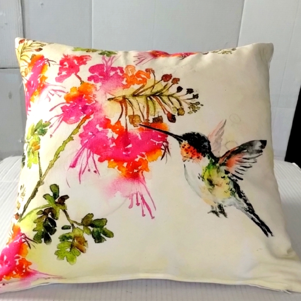 Floral Hummingbird Accent Pillow outdoors garden nature spring
